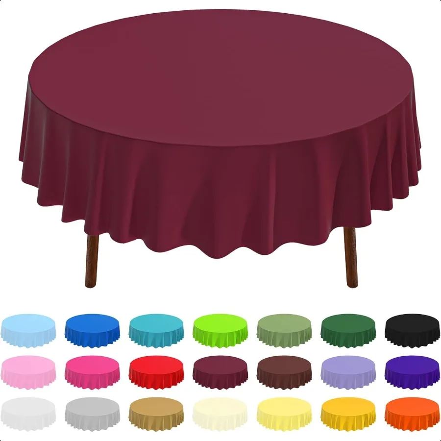

8 Pack Premium Plastic Tablecloth 84 Round Table Cover for Birthdays Weddings Christmas Anniversary Bury