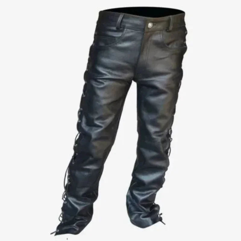 Fashion men's leather pants locomotive punk style pants for men winter mens clothes  plus size mens pants