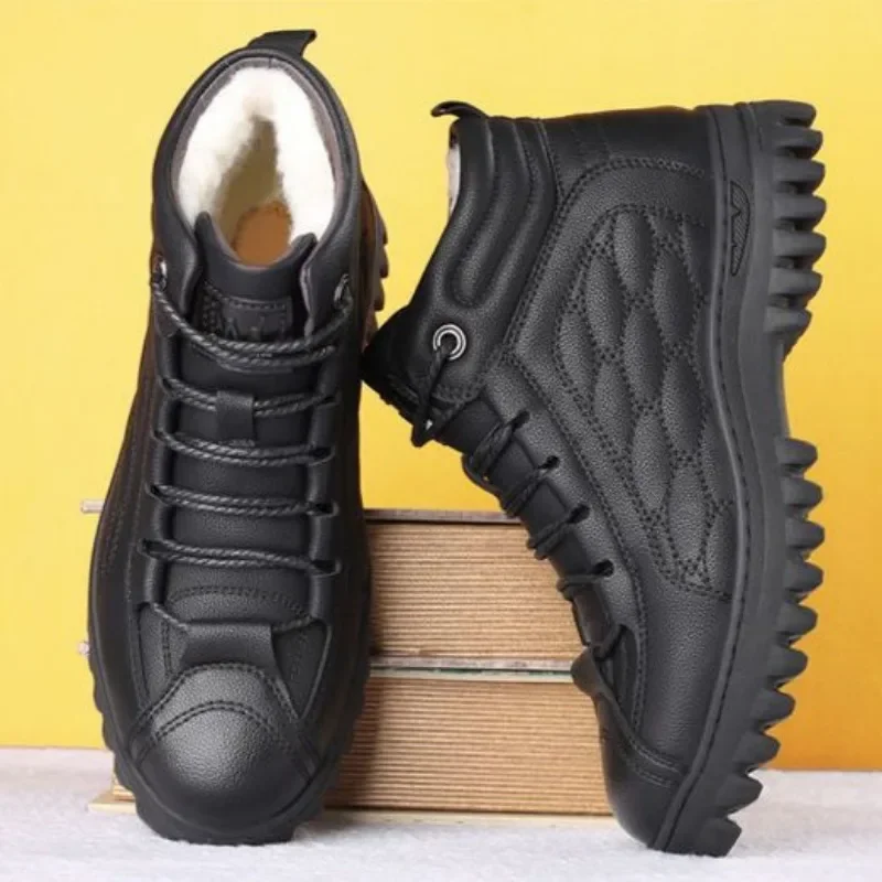 Man Casual Boots Velvet Platform Thick Sole High Top Leather Shoes Men Black Shipping Free Social Designer Footwear Offer Common