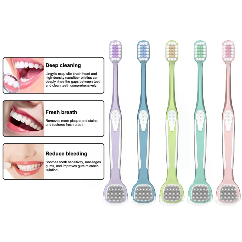 فرشاة أسنان مزدوجة الرأس مع مكشطة اللسان فرشاة تنظيف الفم اللسان قابلة لإعادة الاستخدام التنفس الطازج أدوات تنظيف العناية بصحة الفم #3
