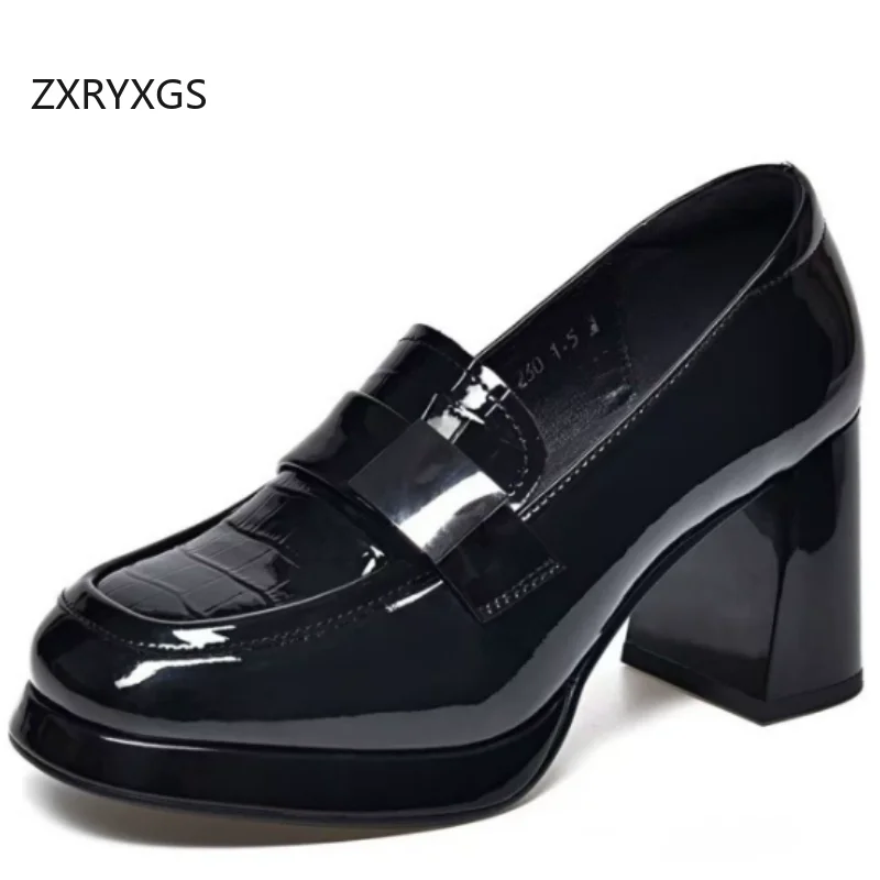 ZXRYXGS Elegant Temperament Cowhide Patent Leather Shoes Women High  Heel Shoes 2026 Deep Mouth Single Fashion Pumps Black Khaki