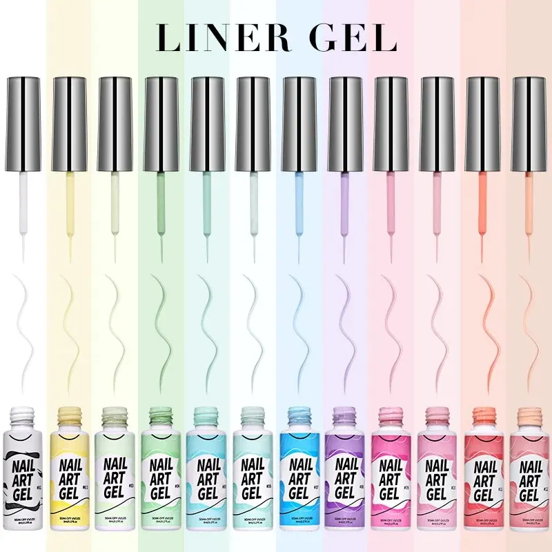 Set di smalti per unghie dipinti, set di smalti per unghie gel dipinti con linea di 12 colori glitter per unghie pittura disegno Soak Off UV LED polimerizzazione