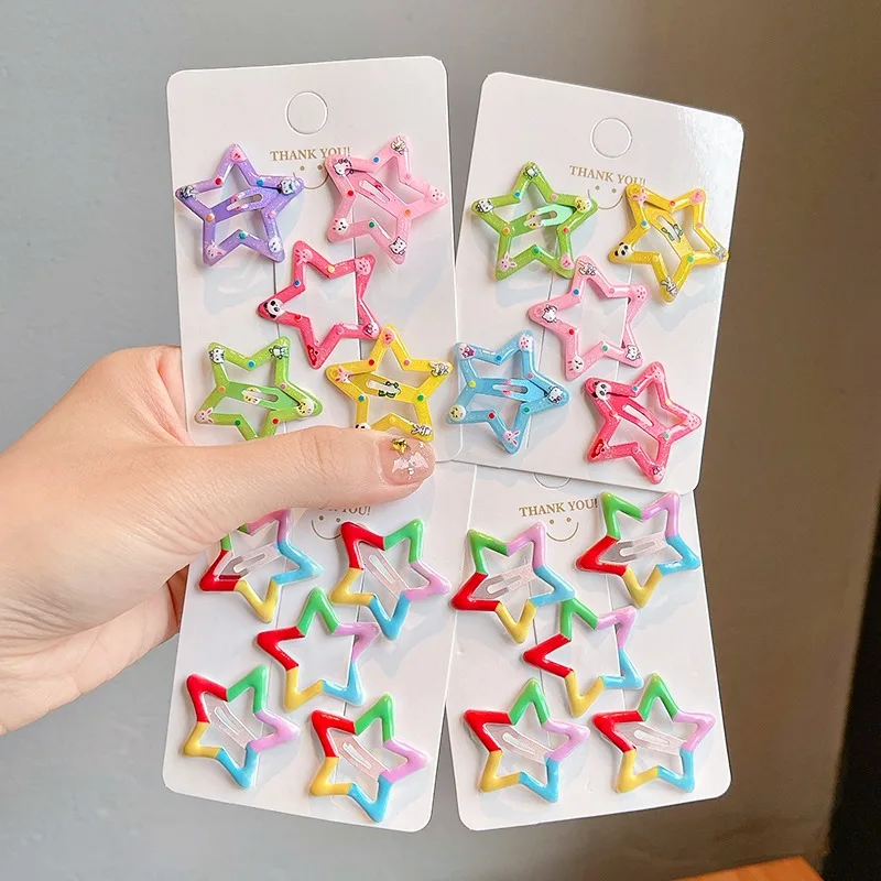 10 Pcs/Set Baby Girls Colorful Geometric Star Ornament Hair Clips Children Classic Cute Barrettes Hairpins Kids Hair Accessories