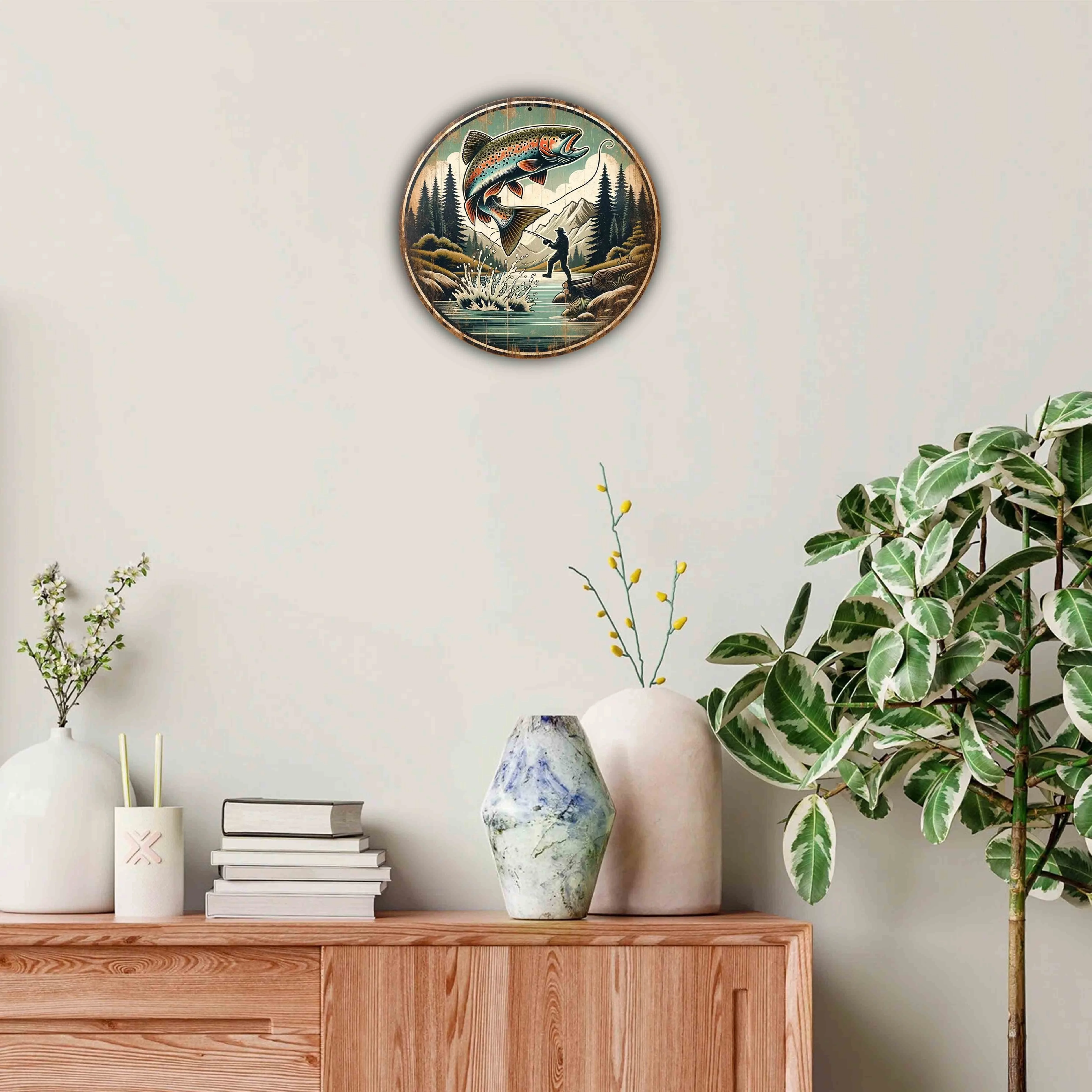 A wooden cylindrical sign for - Fishing recension och pris