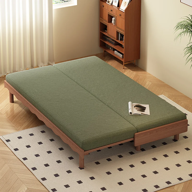Nordic ash wood sofa bed small apartment living room folding dual-purpose pull-out retractable sheets double all solid wood one