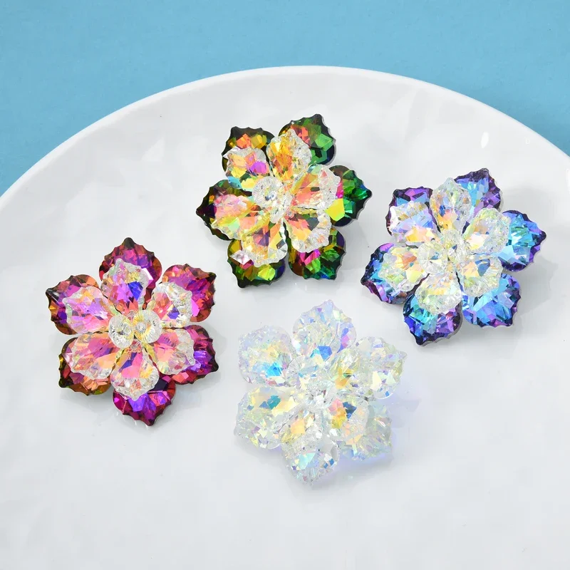 Fashionable Flower Glass Pin Handmade Broochs For Women Multi-color Optional Metal Corsage Brooch Party Daily Jewelry