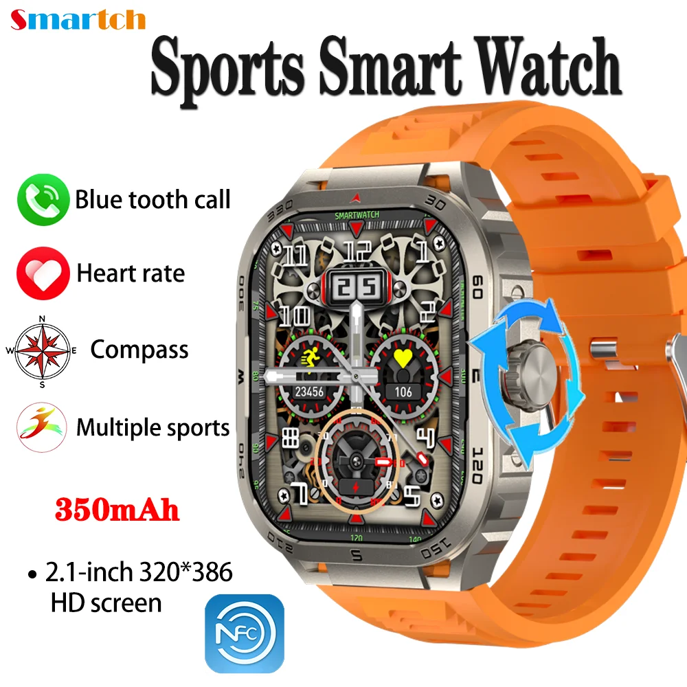 

Fashion 2.1" Outdoor Sports Fitness Men Heart Rate Health Smart Watches Compass Blue Tooth Call NFC Music Waterproof Smartwatch