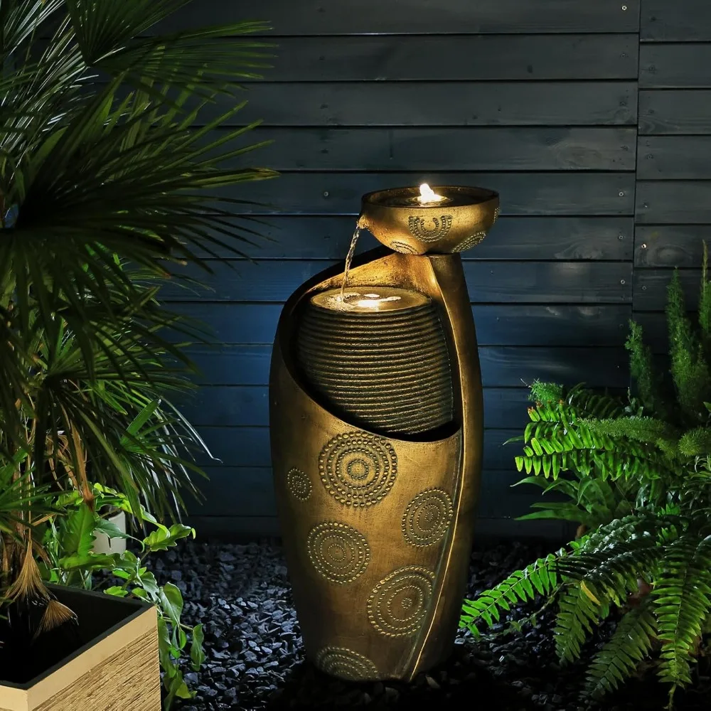 

Indoor Water Fountain Feature Outdoor Garden Large Jar Floor Standing Fountain Waterfall with LED Light & Pump for Home Decor Of