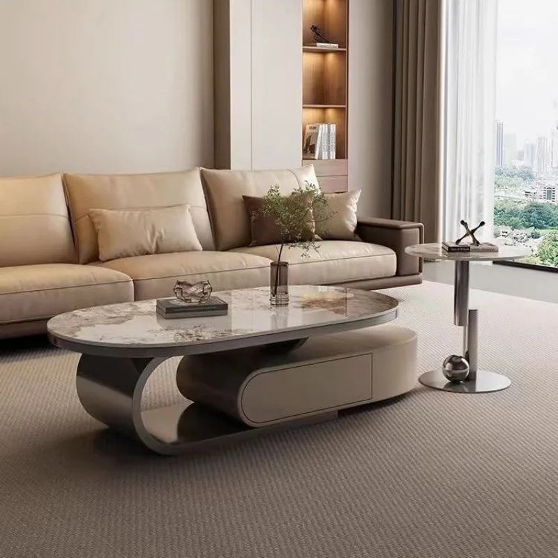 

Simple Italian oval rock slab coffee table household modern living room simple creative small coffee table combination