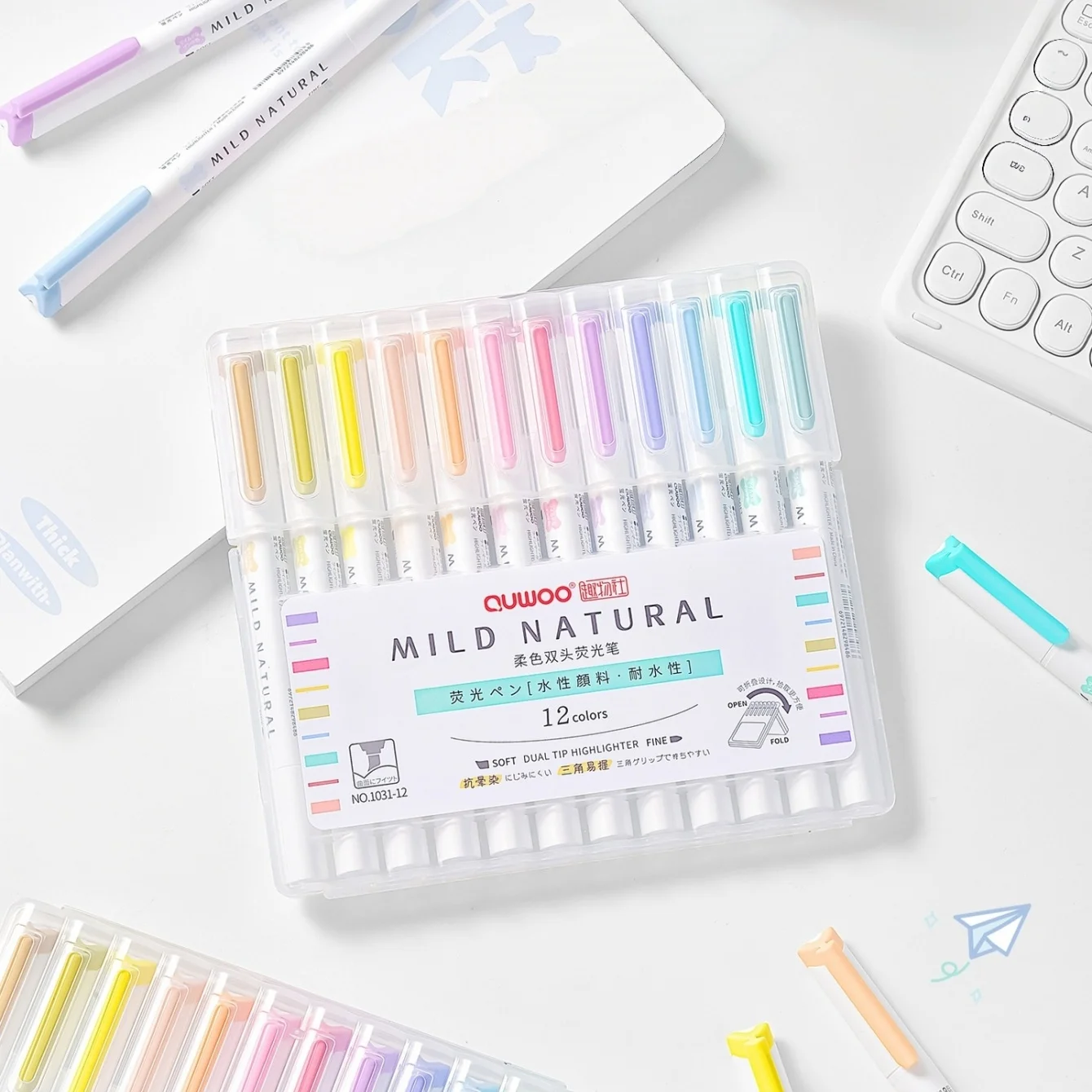 Dual-Tip Highlighters Set 6/12 Pieces Triangular Easy-Grip Barrel Office Grade for Drawing Marking Highlighting Drawing A8004