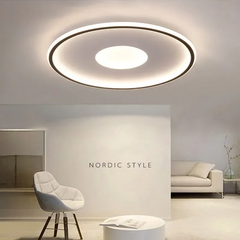 

LED Ceiling Light Modern Nordic Simple Double Circle White Black Ceiling Lamp for Home Restaurant Bedroom Kitchen Lighting Decor