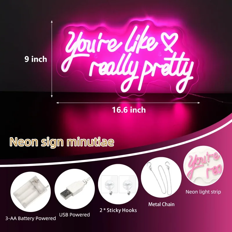 You Are Like Really Pretty Neon Signs Pink Led Neon Light for Wall Decor Engagement Party Bedroom Bar Home 5V USB