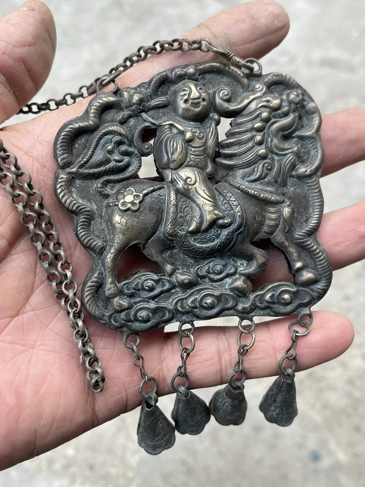 Retro Miao Silver Made Old Kirin Gift Decoration Wind Chime Padlock