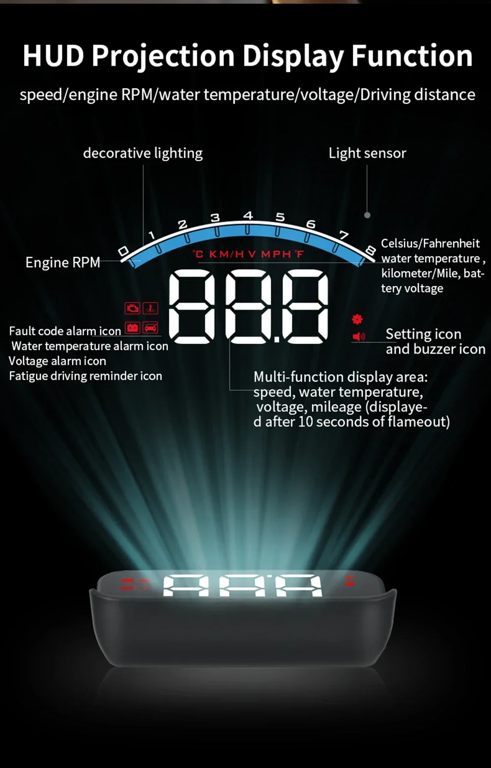 M6S OBD2 HUD Digitales Auto-Head-Up-Display Windschutzscheiben-Projektor Tachometer Wassertemperatur Spannung Auto-Zubehör Bordcomputer – Detail 4