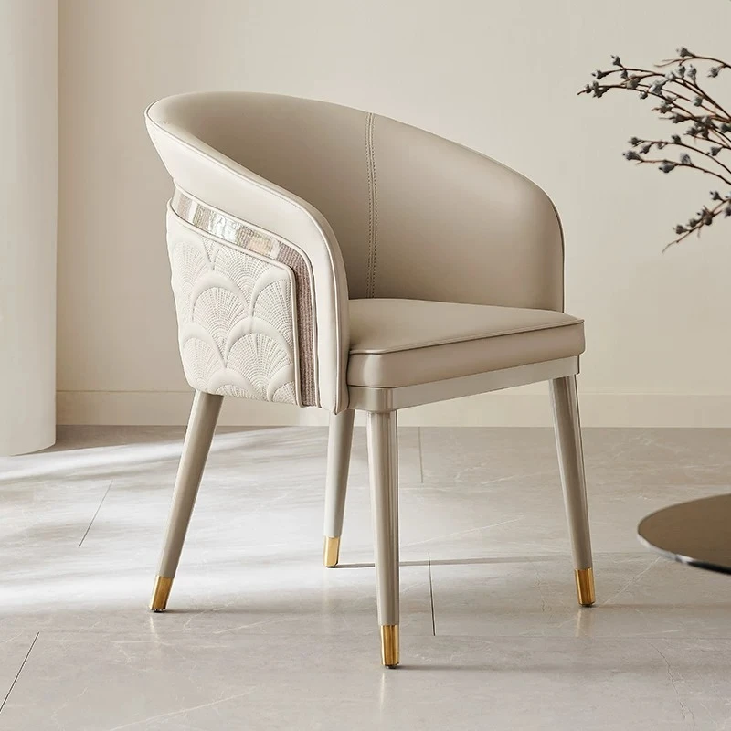 Fan-shaped embroidery back highlight paint encircling armrests dining chair beige light luxury luxury mansion luxury stone