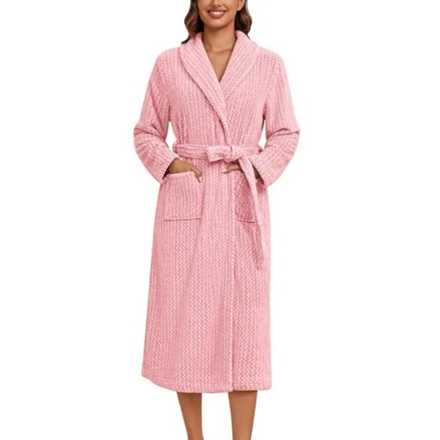

Ekouaer Women's Robe Long Plush Soft Bathrobe Cozy Warm Robes Shawl Collar Sleepwear with Pockets