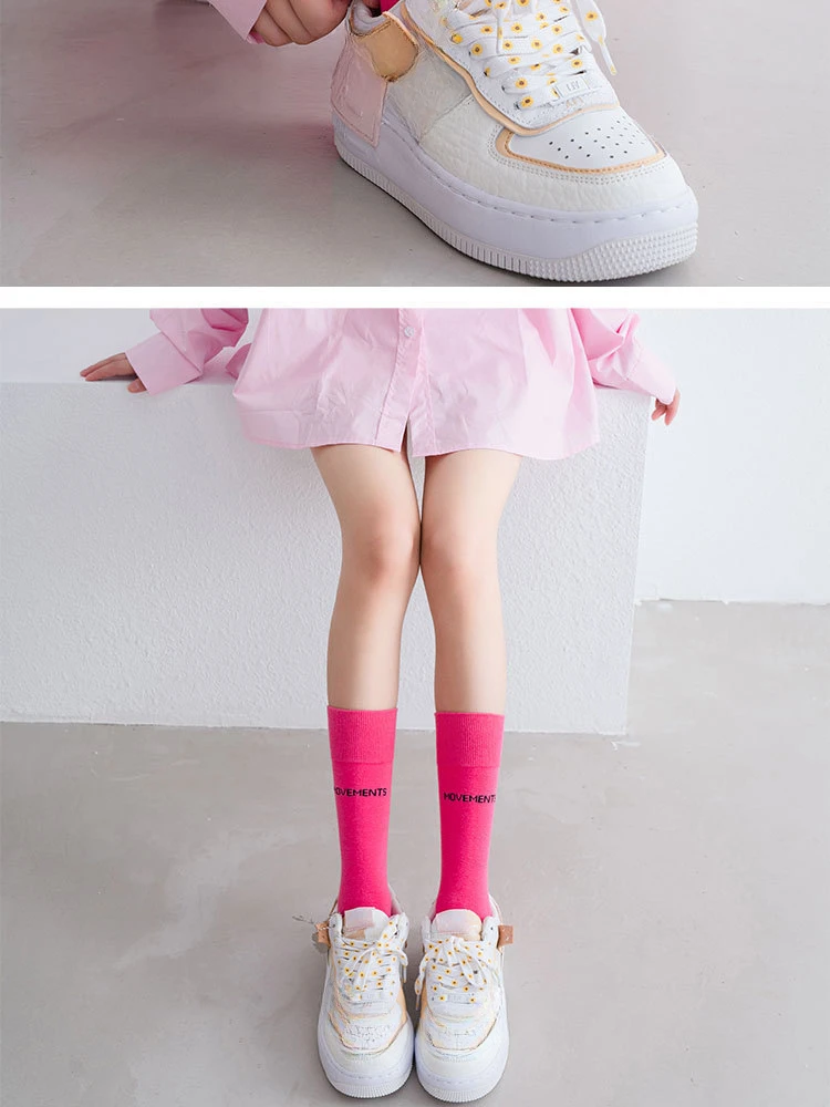 Frauen Bunte Lose Kein Pilling Socken Stricken Rippe Dünne Frühling Sommer Weibliche Socken Hohe Rohr Streetwear Weiche Socke – Detail 5