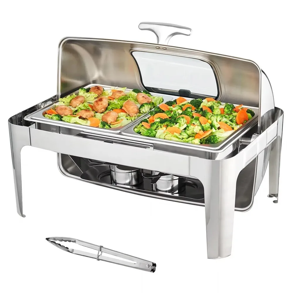 2 Pack 9QT Stainless Steel Buffet Set Silver Gold Eco-friendly Food Warmer Chafer Kit 2 Half Size Pans for Hotels