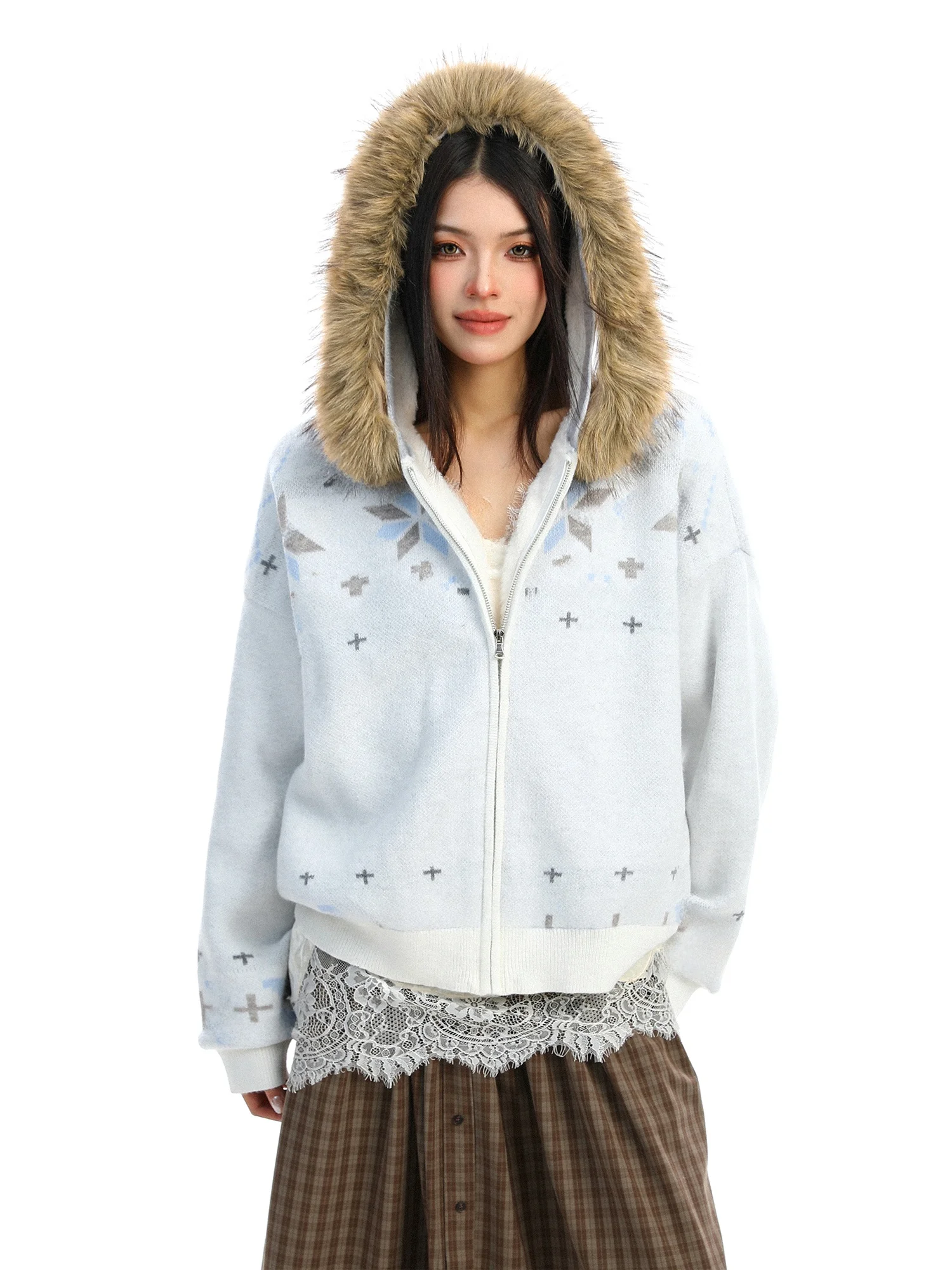 

Теплый вязаный свитер Biggold Design с капюшоном из фланели для женщин, осенне-зимнее утепленное пальто на флисовой подкладке, винтажный свободный крой