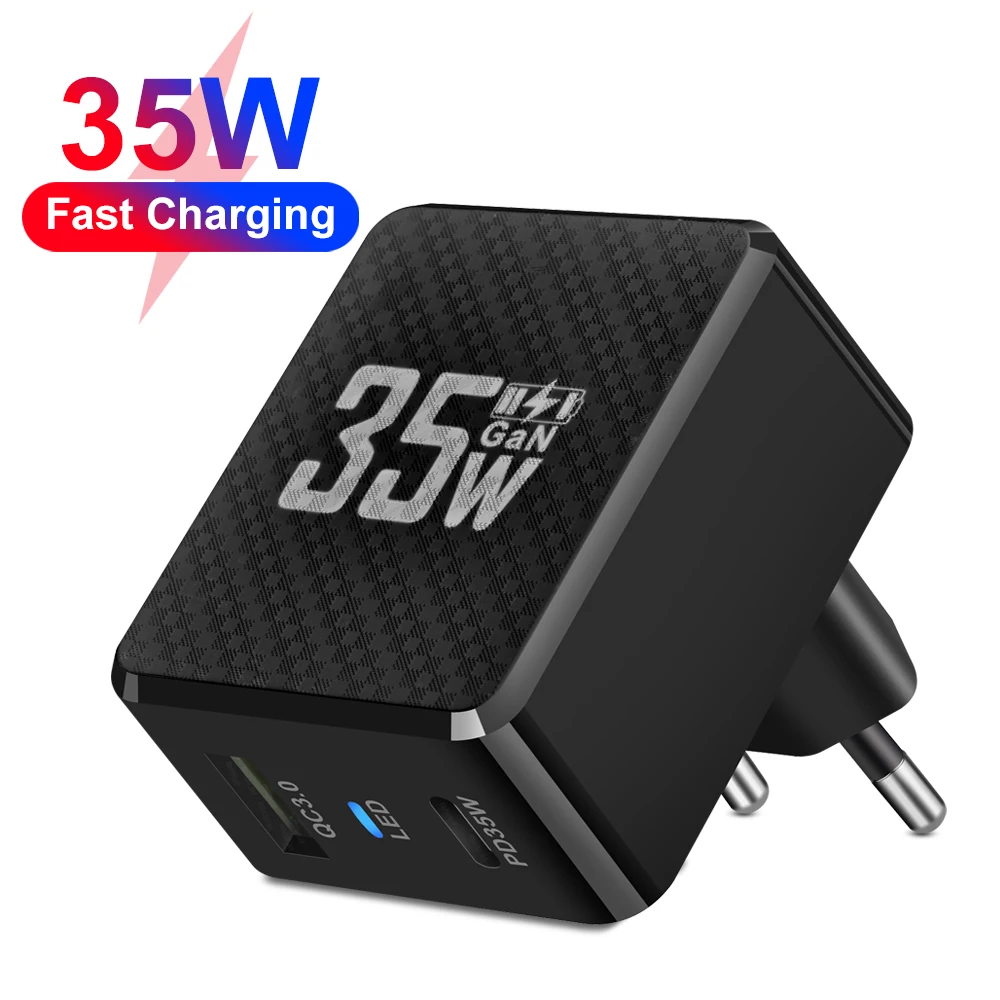 GaN 35W USB Type C Fast Charge Charger For Samsung Huawei Xiaomi iPhone Oneplus 2 in 1 Quick Charging Mobile Phone Wall Adapter