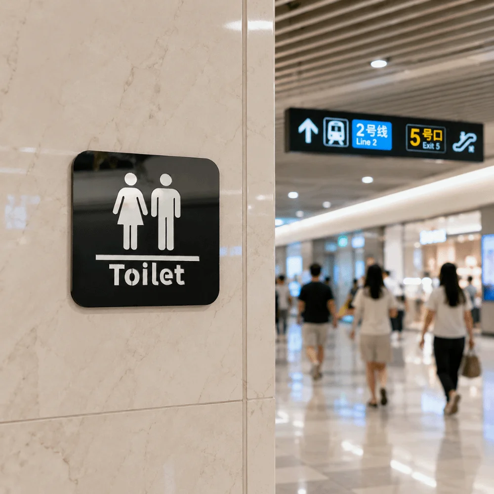 Mirror Surface 3D Toilet Signboard Round Square Acrylic Wall Sticker DIY Decoration Self-Adhesive WC Instruction Sign Business