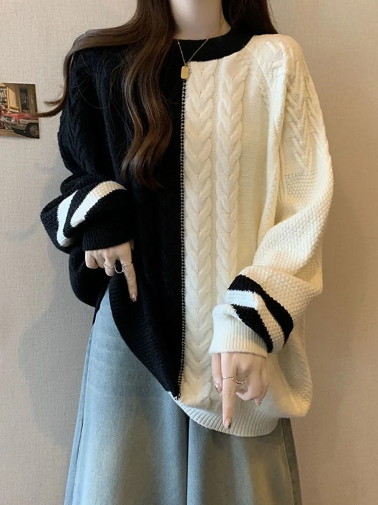 Noël rouge Baggy tricoté pull femmes décontracté contraste Colar tricots pull ample épais nouveau doux mode pulls