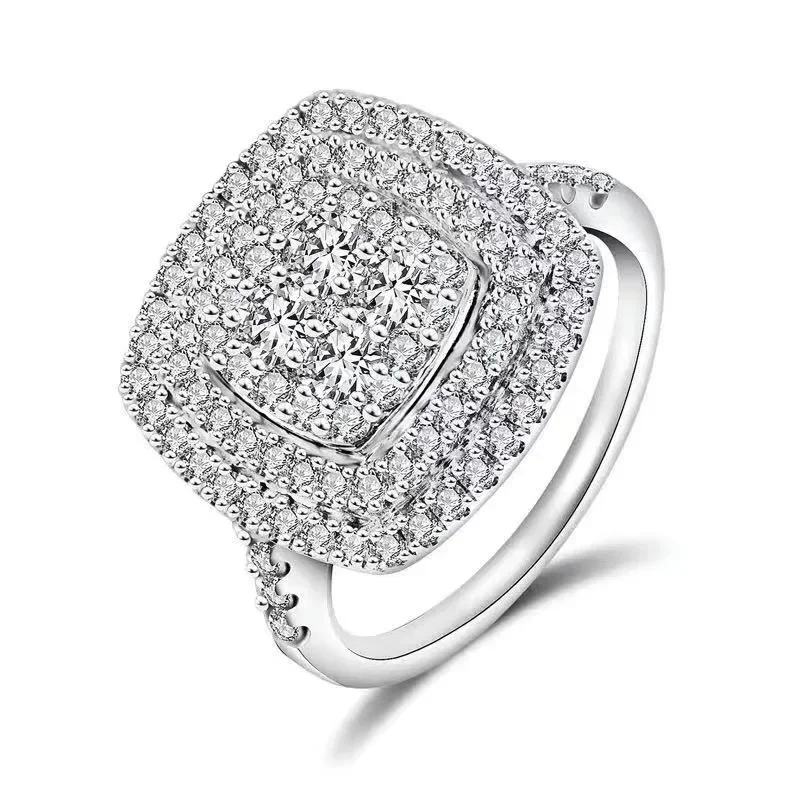 Women's Moissanite Engagement Ring, 925 Sterling Silver Square Design
