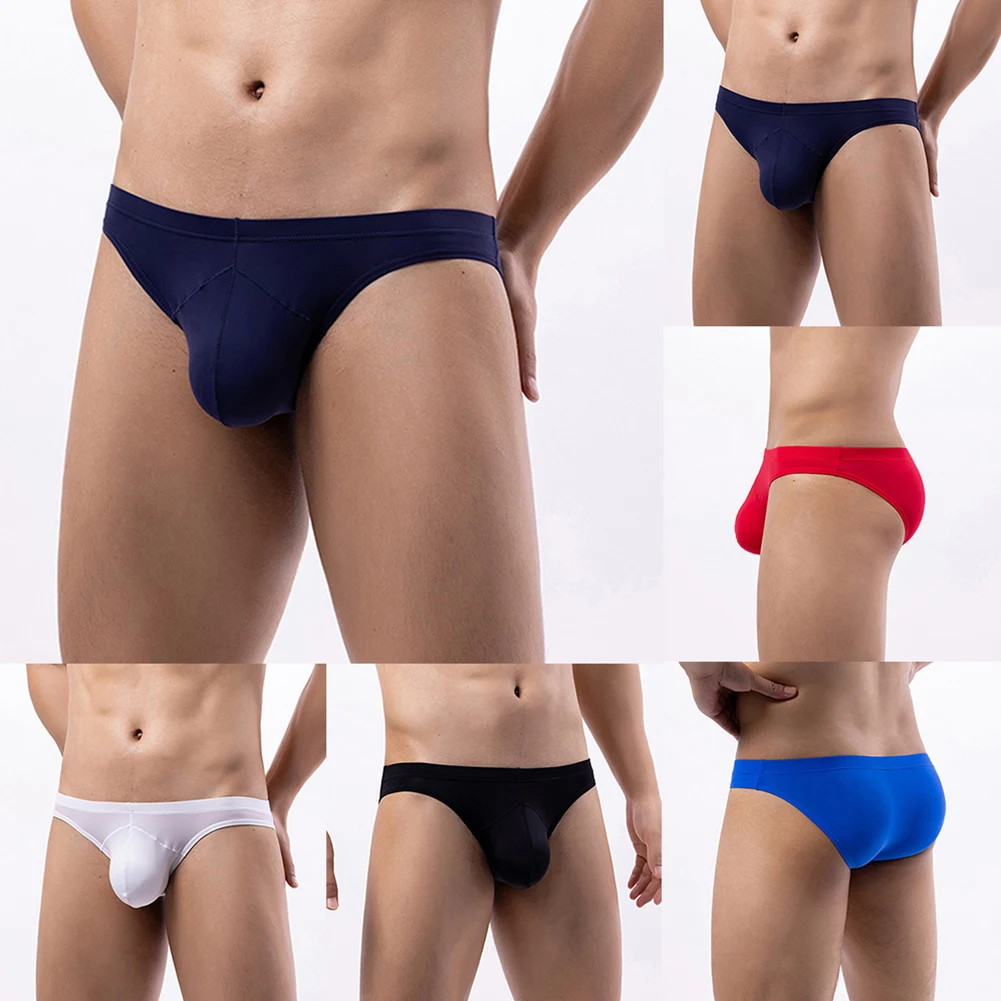 

Men's Sexy Lingerie Ice Silk Low Waist Panties Bulge Pouch Briefs Ultra-Thin Underwear Breathable Underpants Knickers Trunks