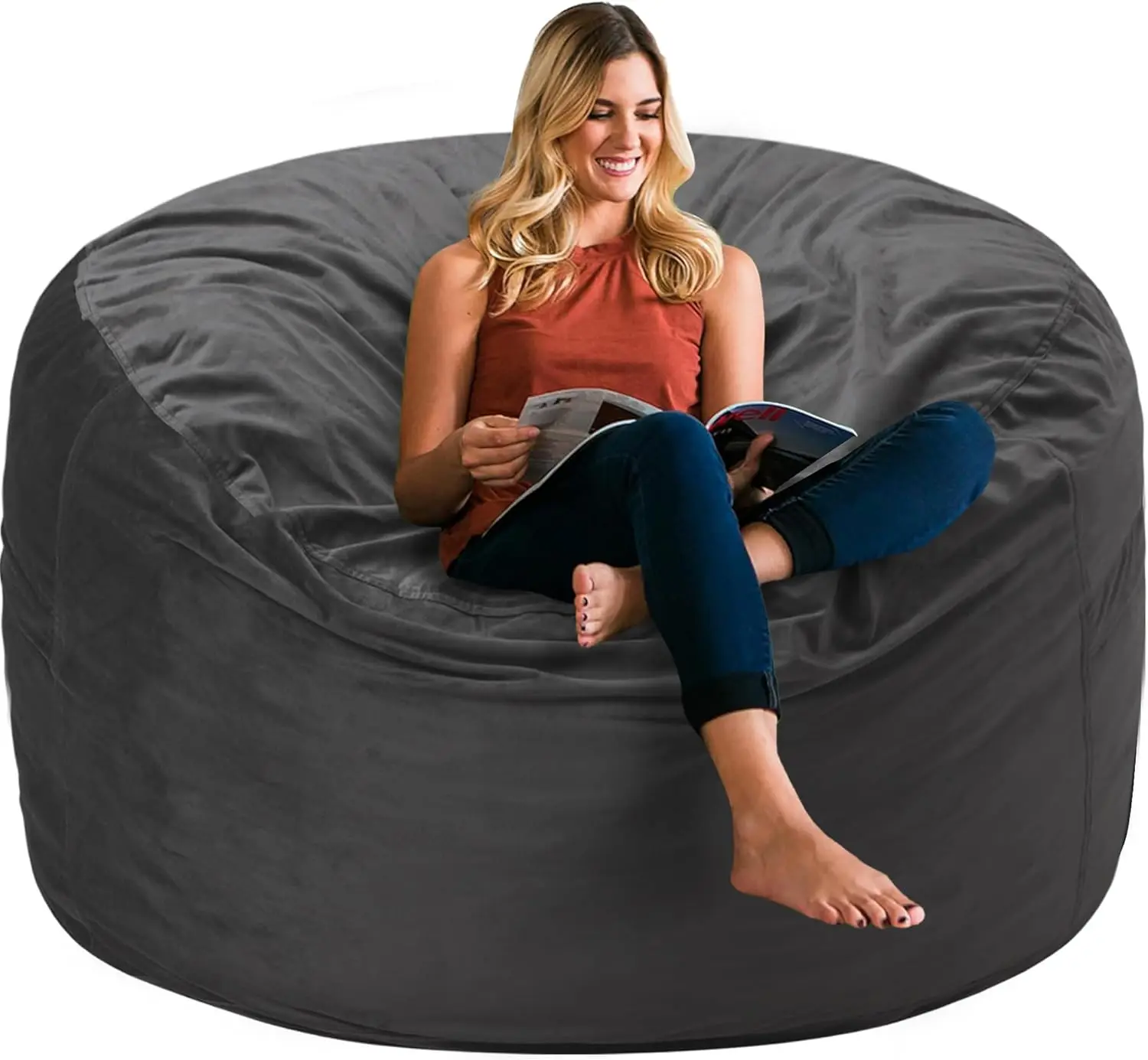

3Ft Velvet Bean Bag Chair with Memory Foam, Ultra Soft Fur for Adults, Plush Lazy Sofa in Grey