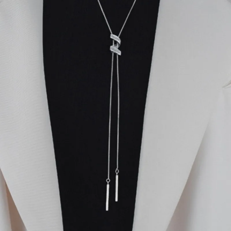 

Silver Color Long Tassel Threaded Pendant Necklace for Women Simple Fashion Clavicle Chain Party Jewelry Accessory Gifts