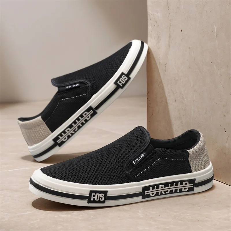 Fashion Men Canvas Shoes 2026 New High Quality Men Casual Shoes Mesh Breathable Slip on Loafers Comfort Anti-slip Walking Shoes