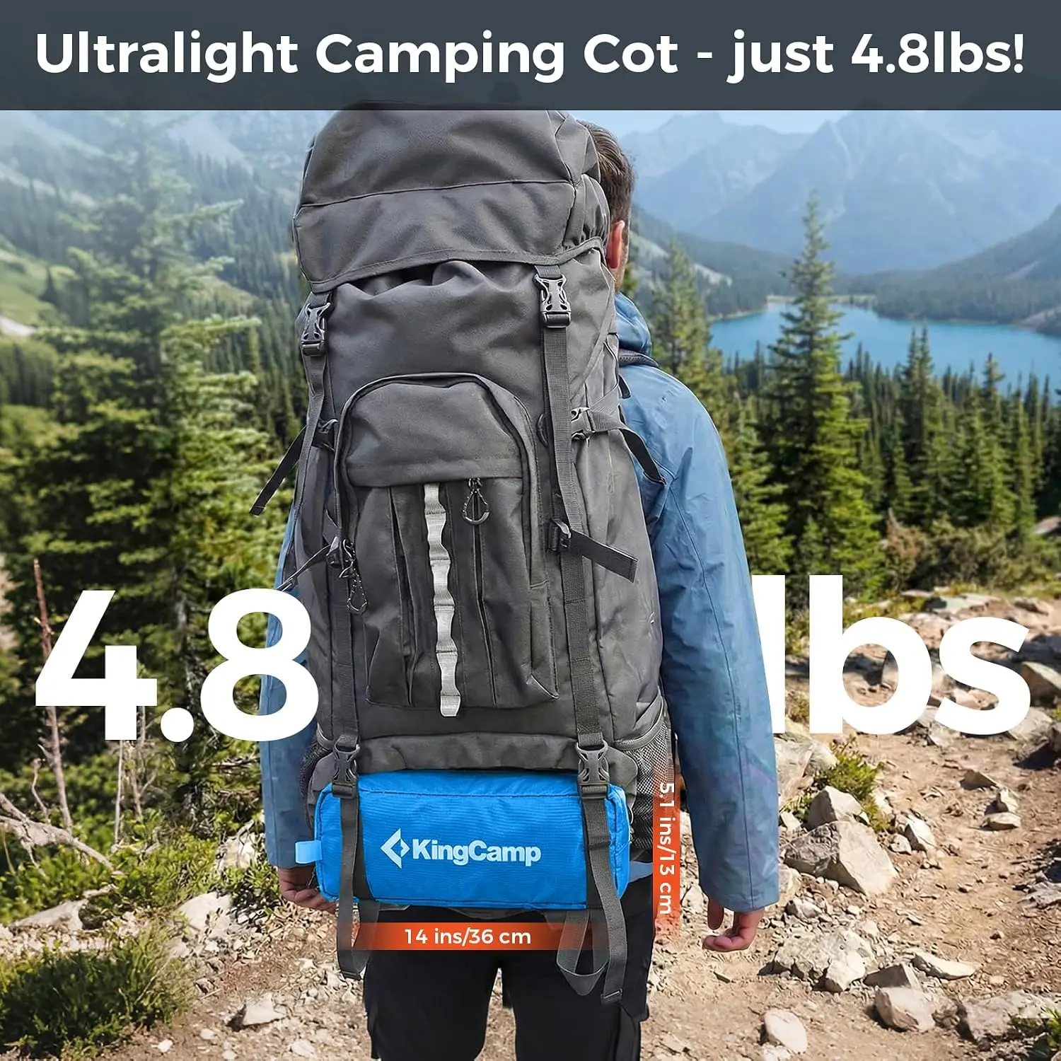 Ultralight Camping Cot, Portable Folding Sleeping Cot for Adults, 265 Lbs Heavy Duty Compact Bed for Outdoor Backpacking