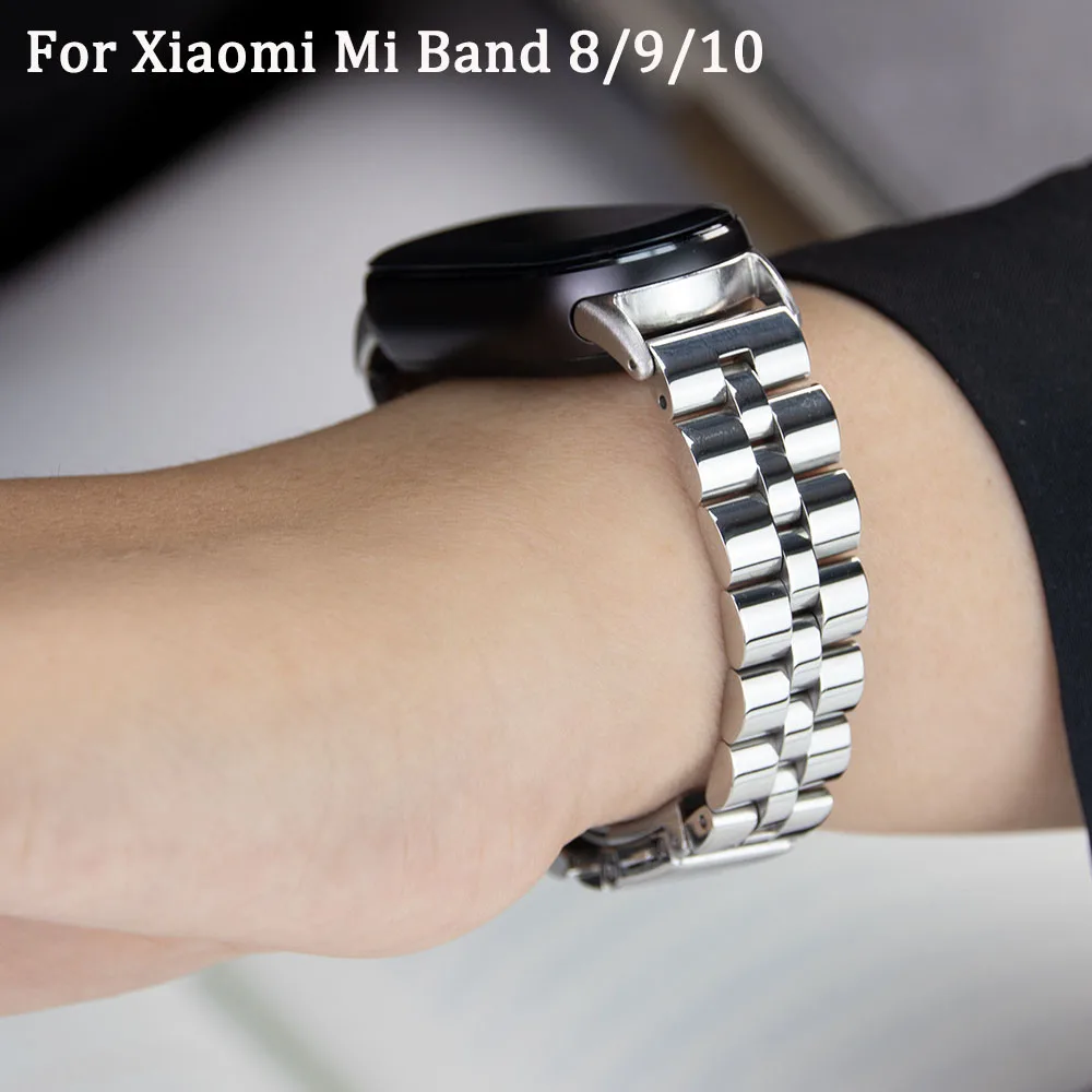 Pasek ze stali nierdzewnej do Xiaomi Mi Band 10 Metalowa składana klamra Wymienna bransoletka do Mi Band 9/8 Akcesoria do pasków do zegarków