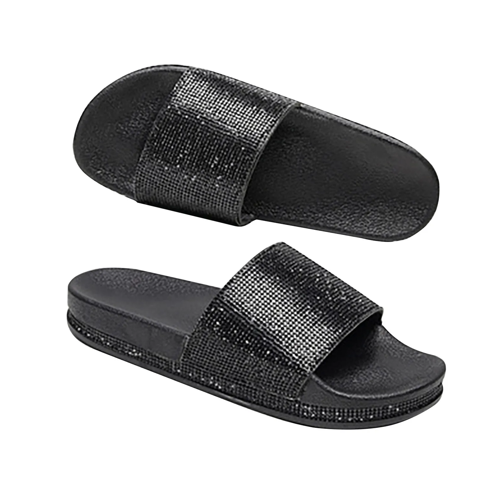 2024 Women Slippers Outdoor Beach Shoes Summer Crystal Flats Ladies Casual Flip Flops Rhinestone Glitter Platform Slippers