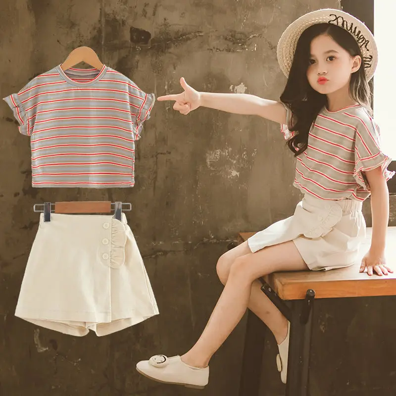 

Teen Girls Clothing Sets Summer Fashion Korean Style Top And Shorts Little Princess Suit 4 5 6 7 8 9 10 11 12 Years Kids Clothes