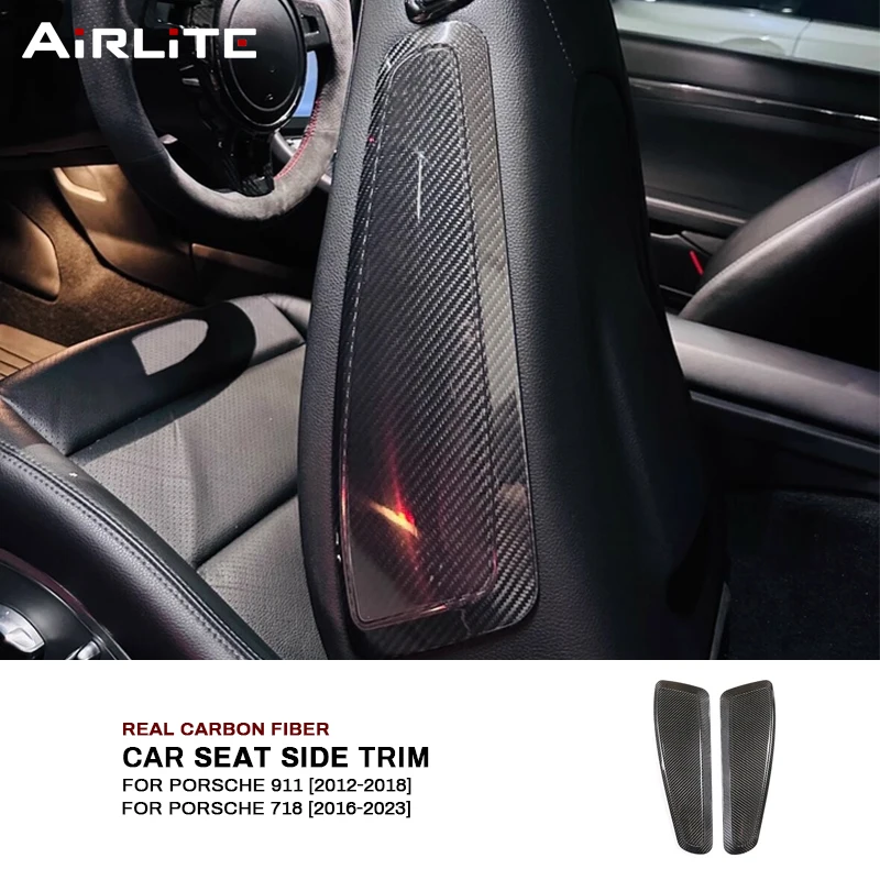 

Real Carbon Fiber For Porsche 718 2016-2023 911 2013-2018 Car Seat Side Panel Trim Cover Decoration Sticker Accessories