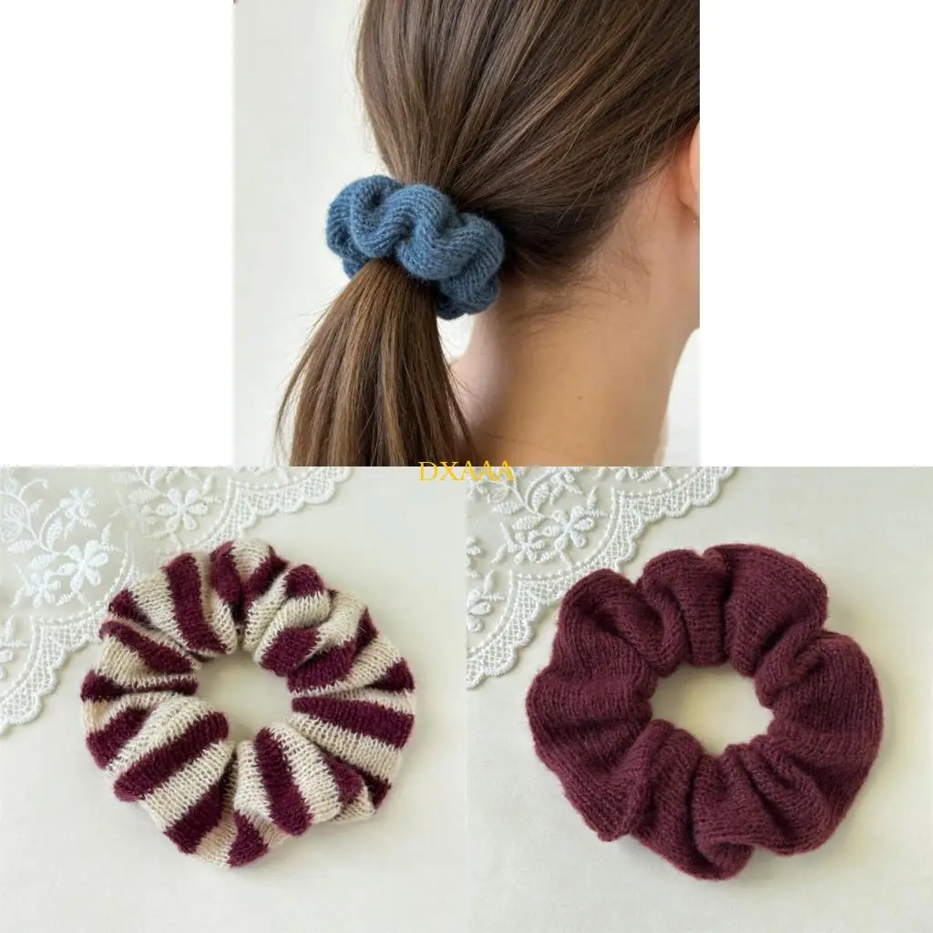 

DXAA 2pcs Stretchy Fabric Hair Ties With Knitted Stripes Trim Soft Hair Scrunchies For Women Practical Elastic Hairpiece
