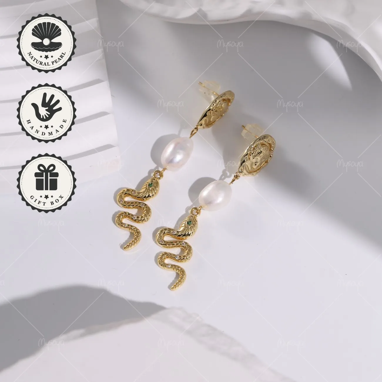 

Серьги Mysoya Golden Snake с пресноводным жемчугом в стиле барокко 8–9 мм, подарочная коробка, подарок на День святого Валентина, подарок на день рождения для нее