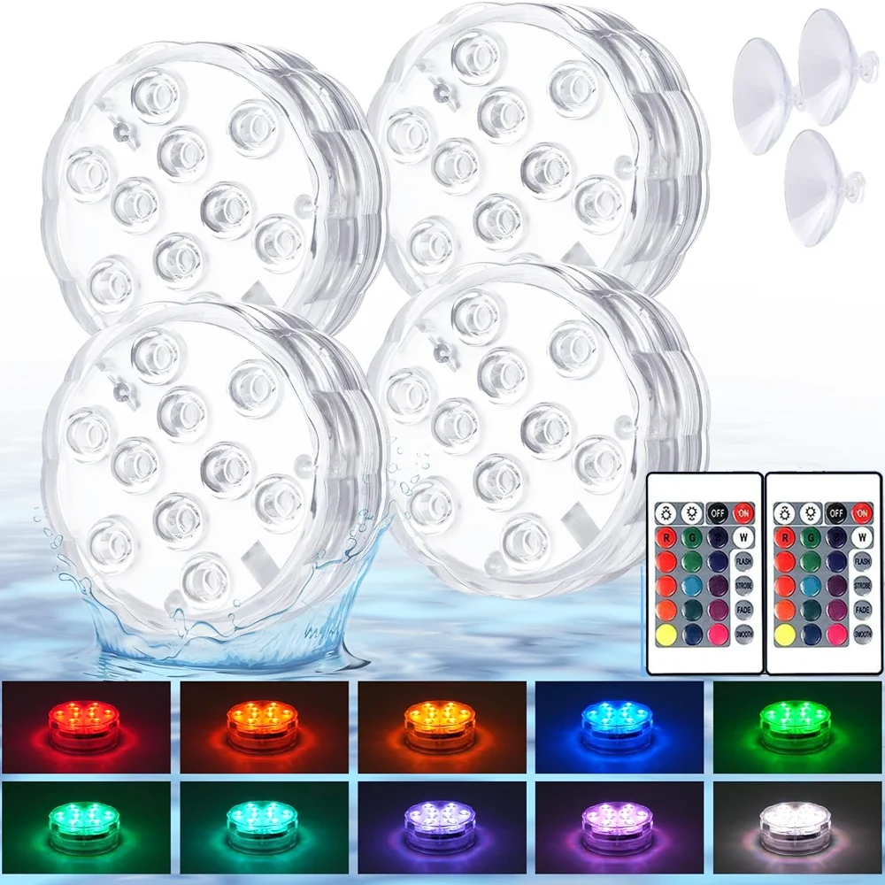 

10Led Swimming Pool Light Dimmable RGB Dive Fish Light LED Underwater Lamp Remote Control for Vase Aquarium Pond Party Decor