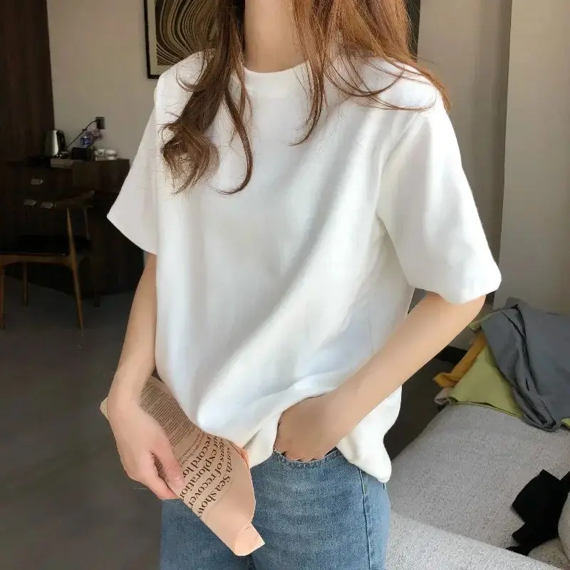 

White Loose ort Sve T-irt Women's Summer 2024 Simple Sle Casual Top Quali Material Other 00% Faionable Ladies' Tee