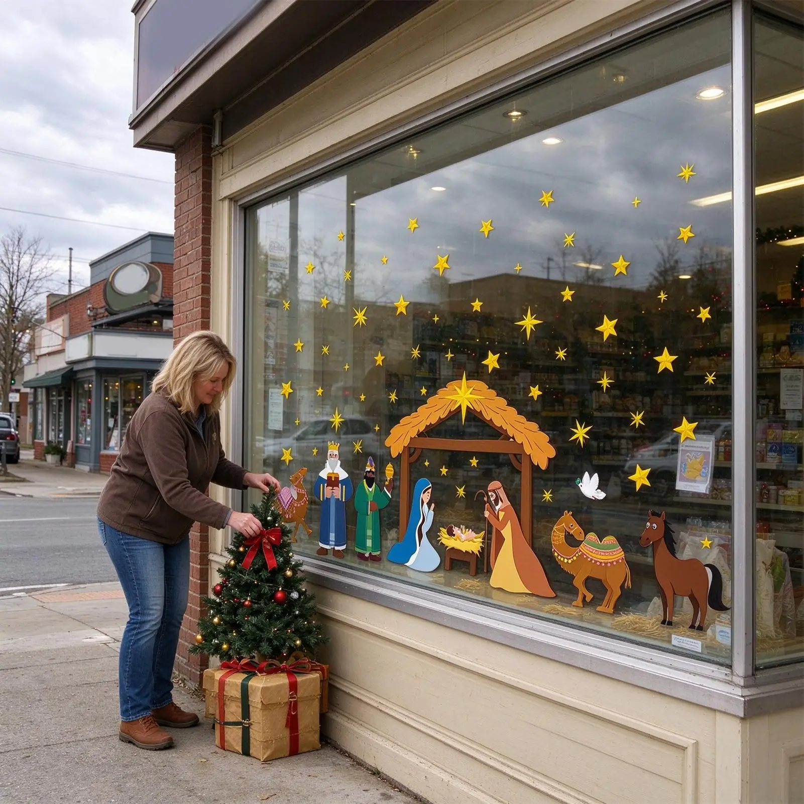 Christmas Nativity Window Clings Double Sided PVC Religious Static Decals Christmas Window Clings Decals For Home Party Door