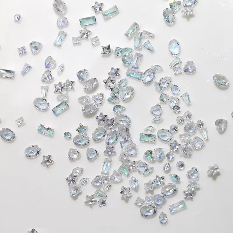 50PCS Sparkle 5A Mini Zircon Aurora Ice Translucent Cognac Mix Shapes Sharp Diamonds Nail Art Rhinestones Decor Manicure Charms