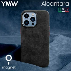 YMW-Coque de téléphone en cuir suédé magnétique Alcantara, étui de luxe, intérieur de voiture souriante, iPhone 16 Pro Max 15 14 13 mini