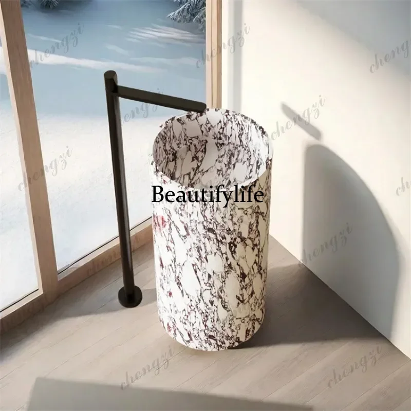 French retro Bulgari white marble artificial outdoor courtyard wash basin column basin  A17