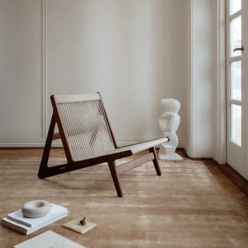 

Home Designer Balcony Leisure Chair Solid Wood Retro Chair Nordic Living Room Rope Braided Solitary Wind Single Sofa Floor Chair