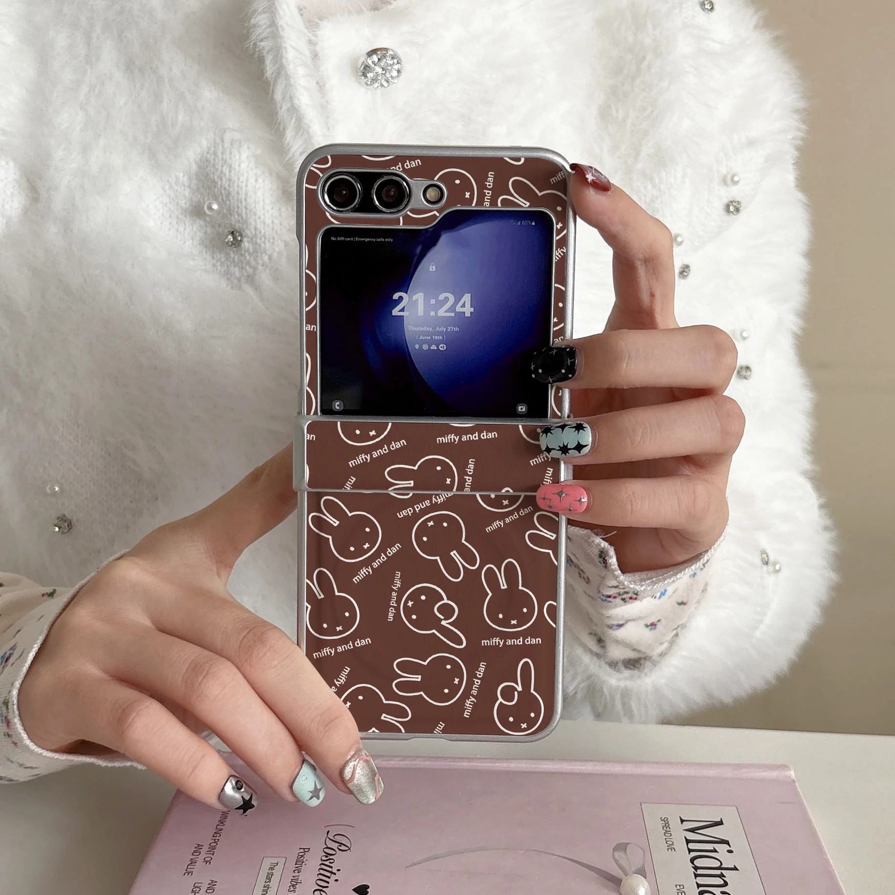 

Miffy Rabbit Magnetic Phone Case for Samsung Galaxy Z Flip 7 6 5 4 3 Cute Brown Cartoon Foldable Cover Support For MagSafe