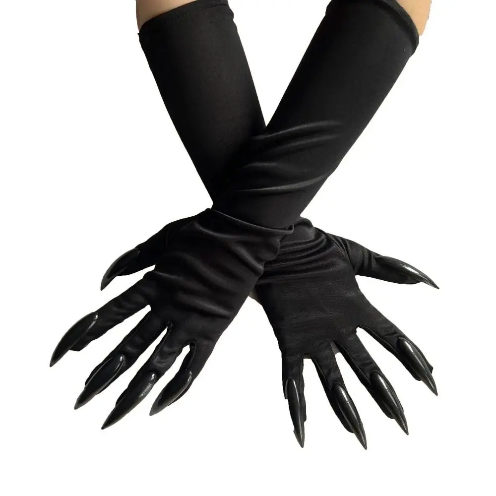 Black Halloween Makeup Black Nail Gloves Elastic Funny Ghost Cat Demon Paw Gloves Full Finger Women Long Mittens Cosplay