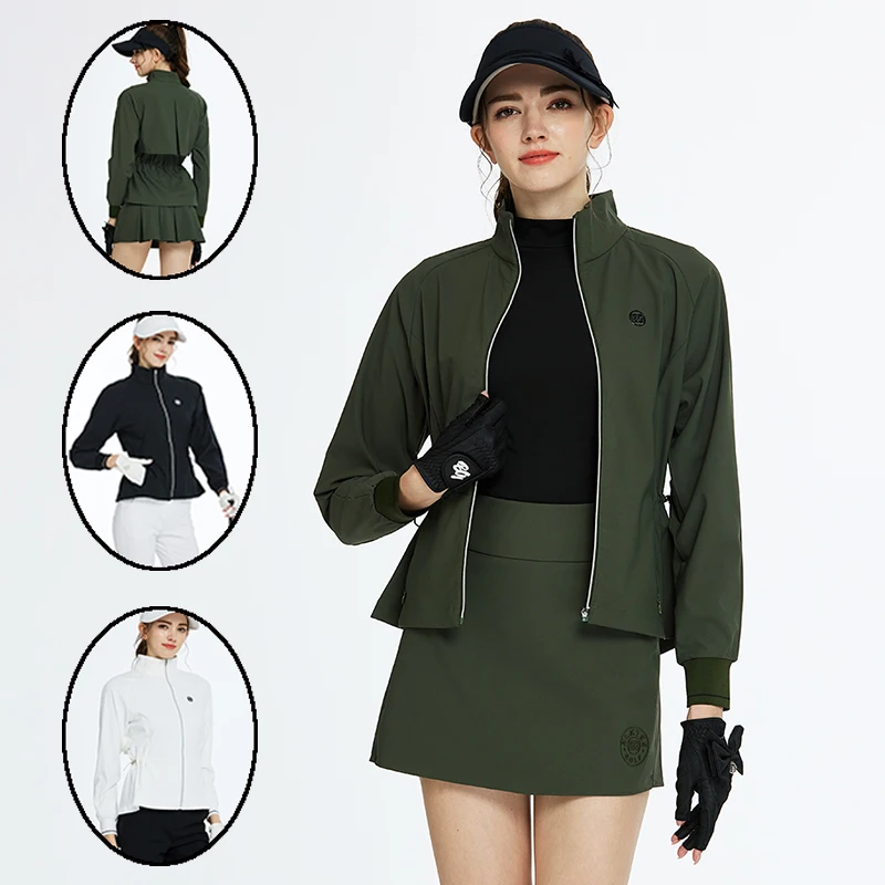 

Blktee Waterproof Golf New Jackets for Ladies Long Sleeve Fashion Zipper Coat Women Windproof Thin Windbreaker Slim Waist Jacket