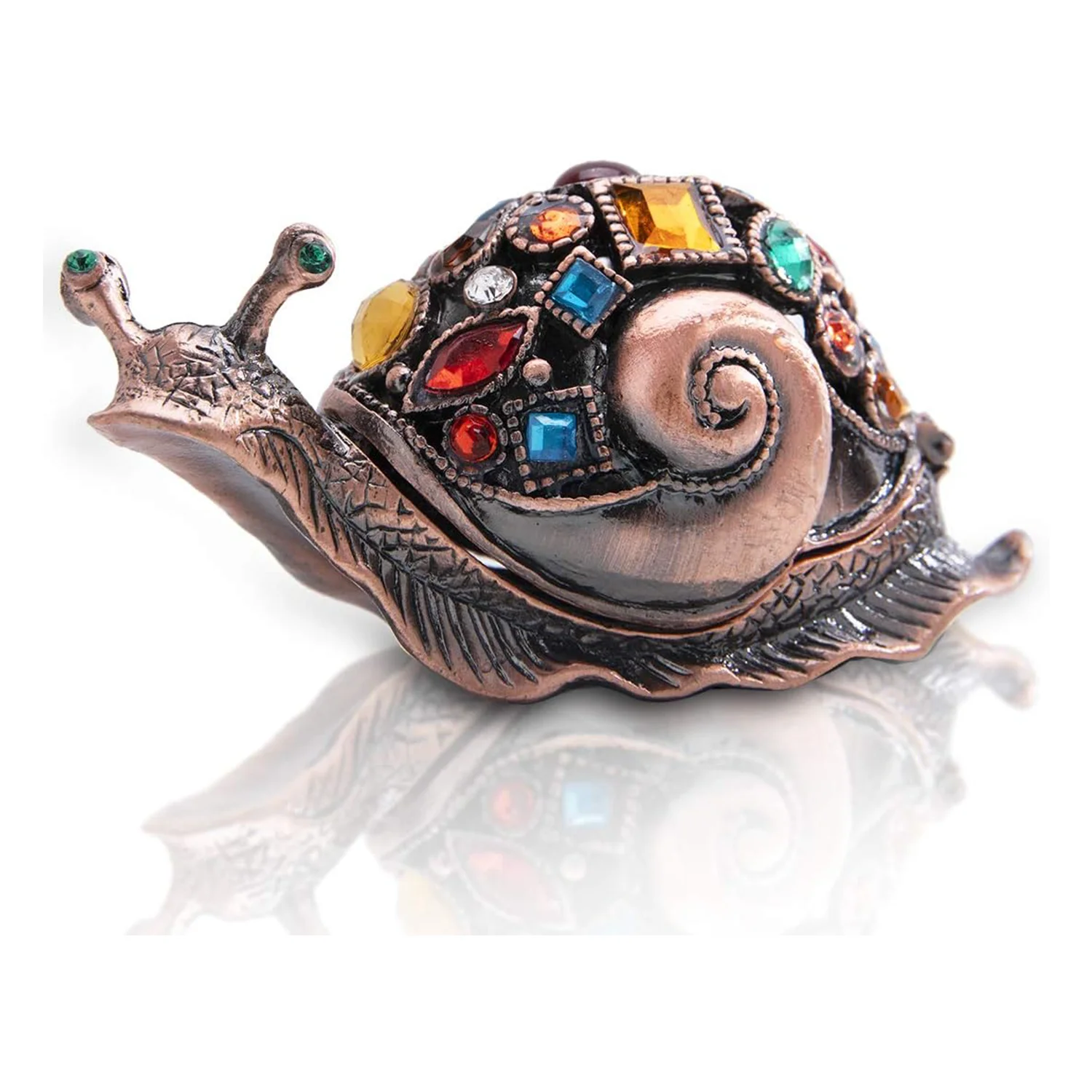 

H&D Crystals Bejeweled Trinket Box Hand-Painted Brown Snail Animal Figurine Hinged Jewelry Box Collectible for Women