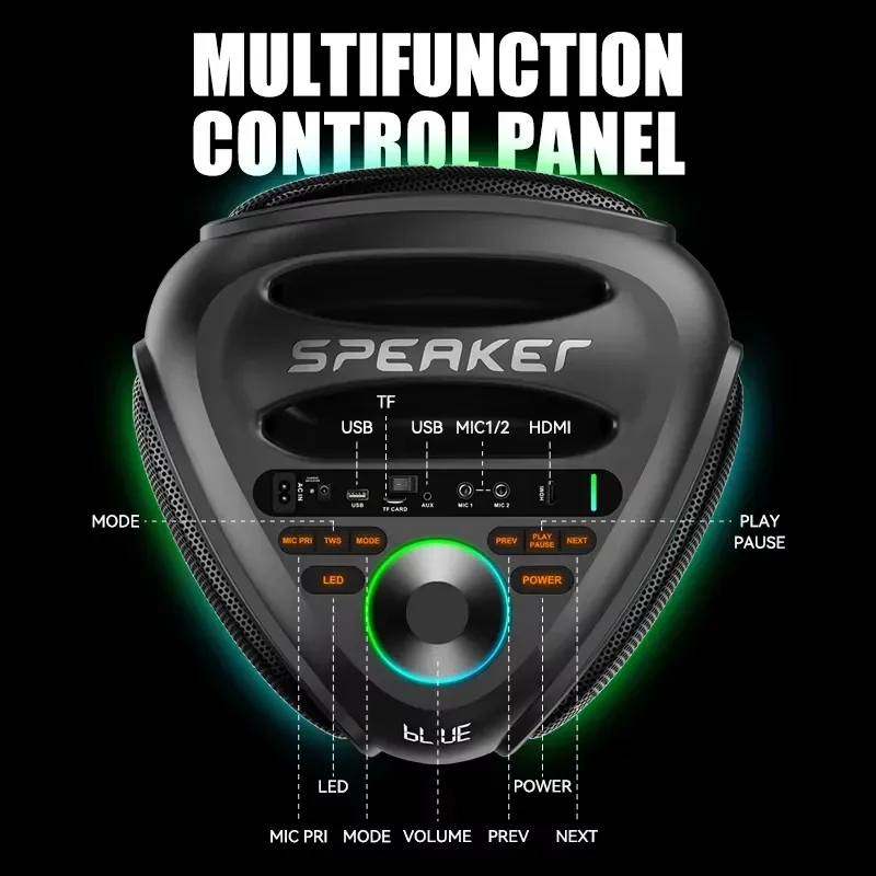 for 360 Degree Triangular Speaker 6x10 Inch with RGB Light Bluetooth Portable Party Tower Speakers
